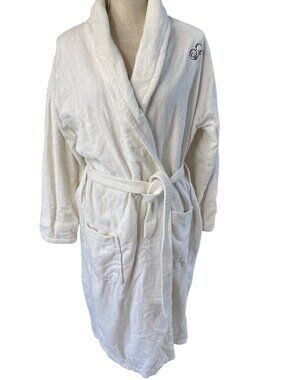 Vintage Cotton Terry Long Spa Bath Robe White One Size Pockets